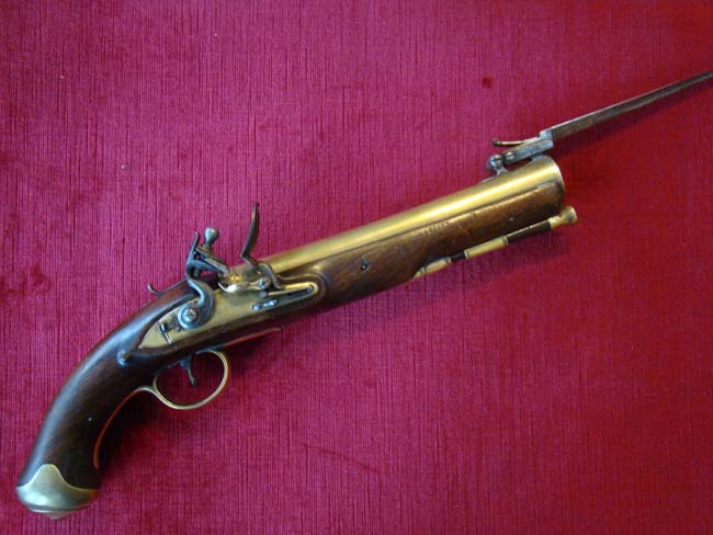 A fine and rare English flintlock blunderbuss pistol by Durs Egg inscribed "FOR HIS MAJESTY'S MAIL COACHES" circa 1800 — image 6